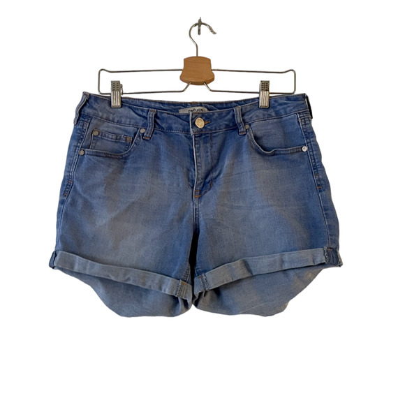 Refuge Women's Rolled Cuffed Hem Blue Denim Jean Shorts - Picture 1 of 8